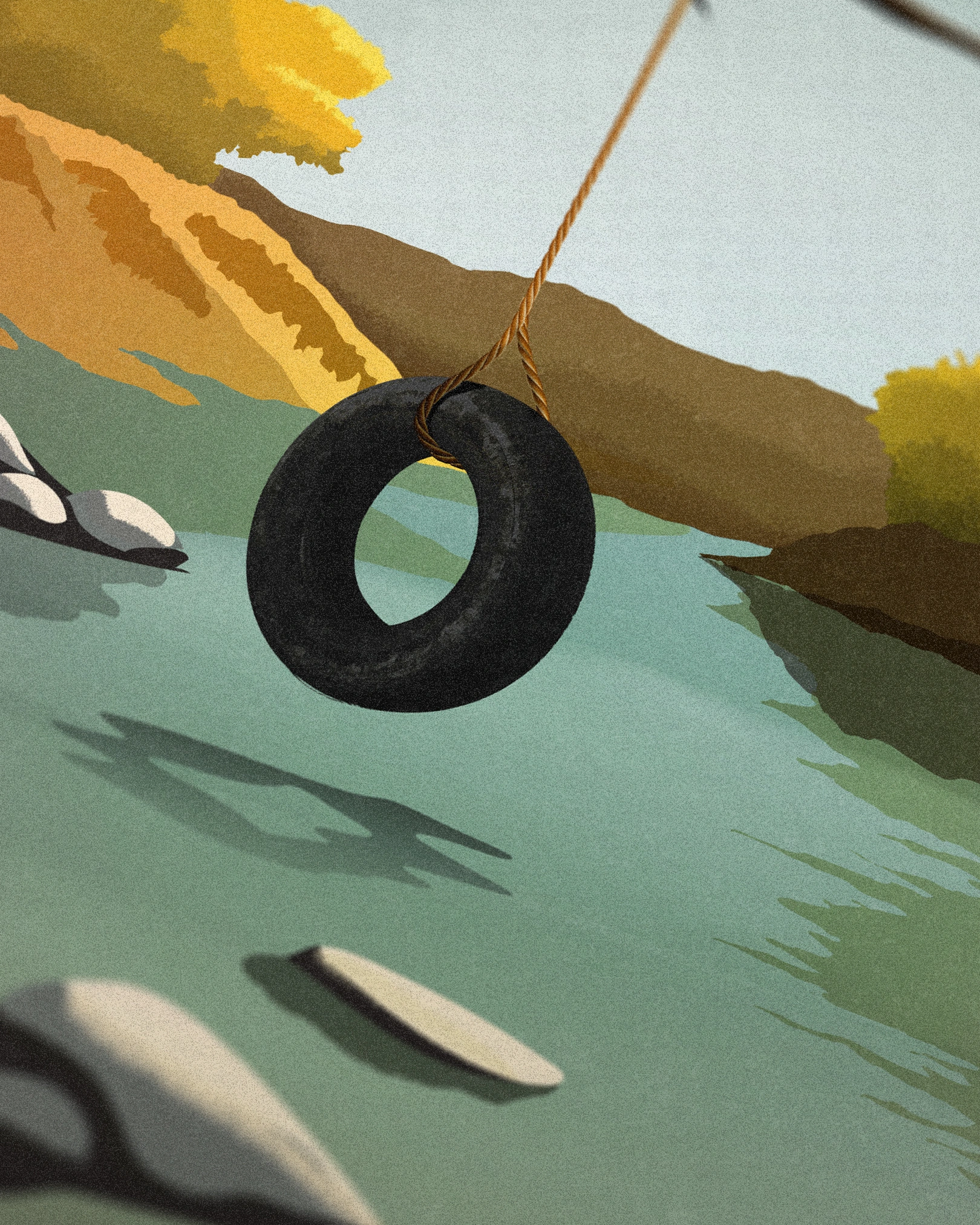 Tyre swing detail of Spaceman Oasis art print, based on the Oasis B-Side D'yer Wanna Be A Spaceman