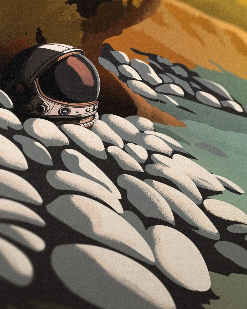 Helmet detail of Spaceman Oasis art print, based on the Oasis B-Side D'yer Wanna Be A Spaceman