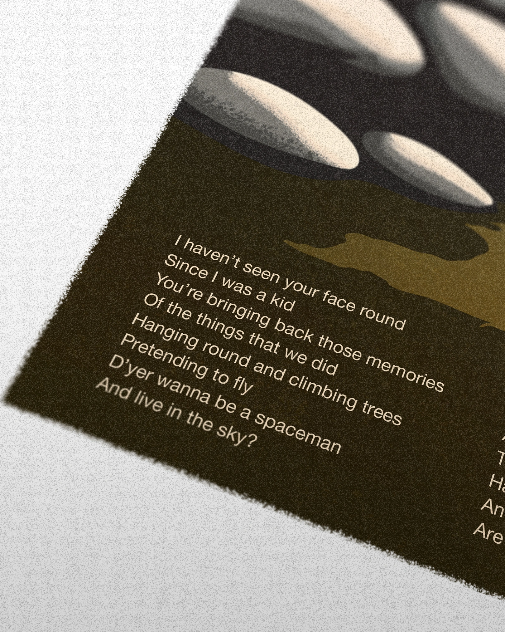 Lyric detail of Spaceman Oasis art print, based on the Oasis B-Side D'yer Wanna Be A Spaceman