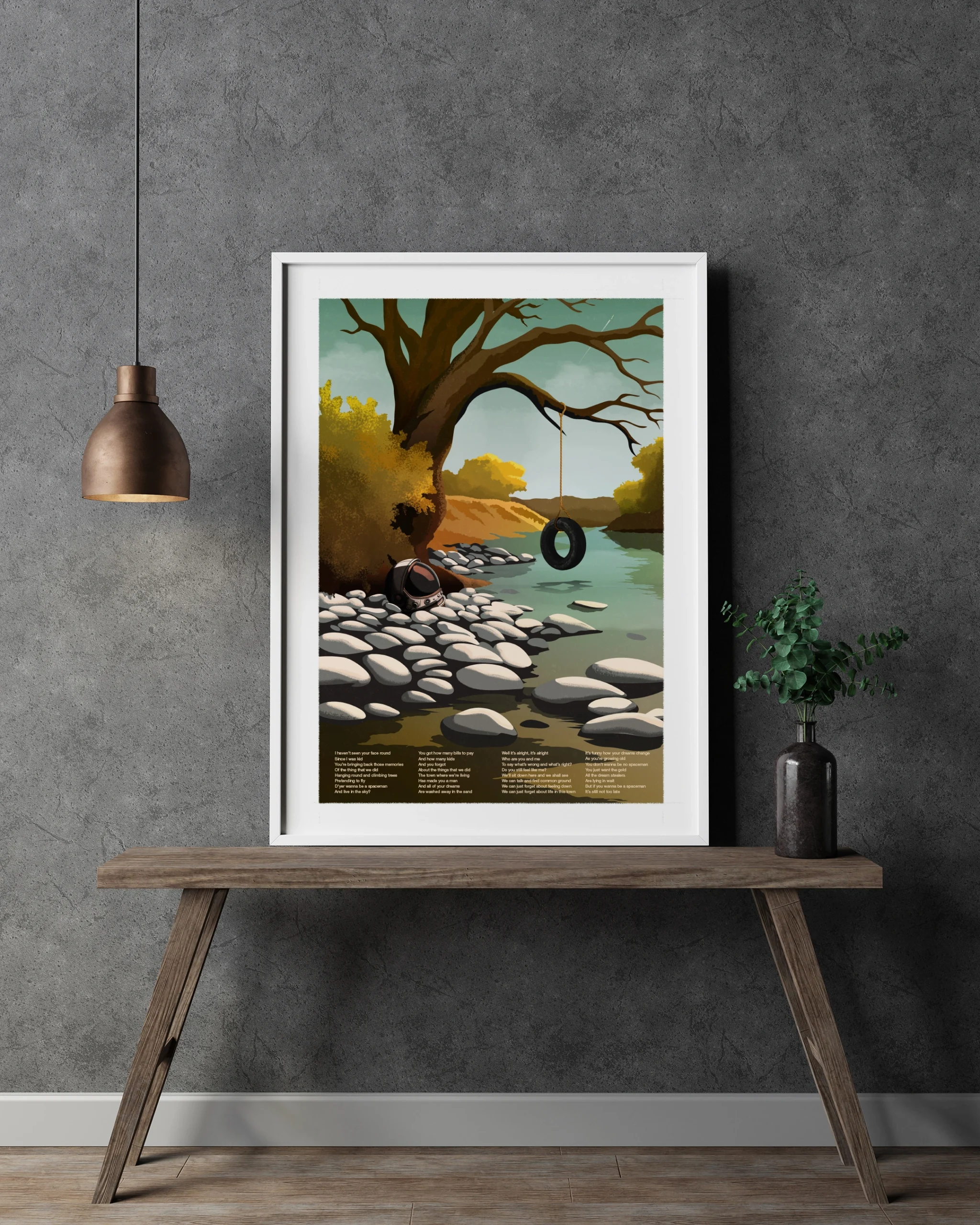 Spaceman Oasis art print, based on the Oasis B-Side D'yer Wanna Be A Spaceman, in a stylish home music room